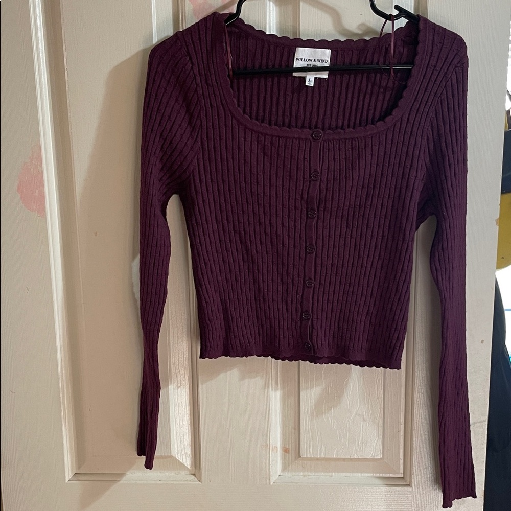 Willow & Wind Women's Ribbed Button Down Shirt - Deep Purple